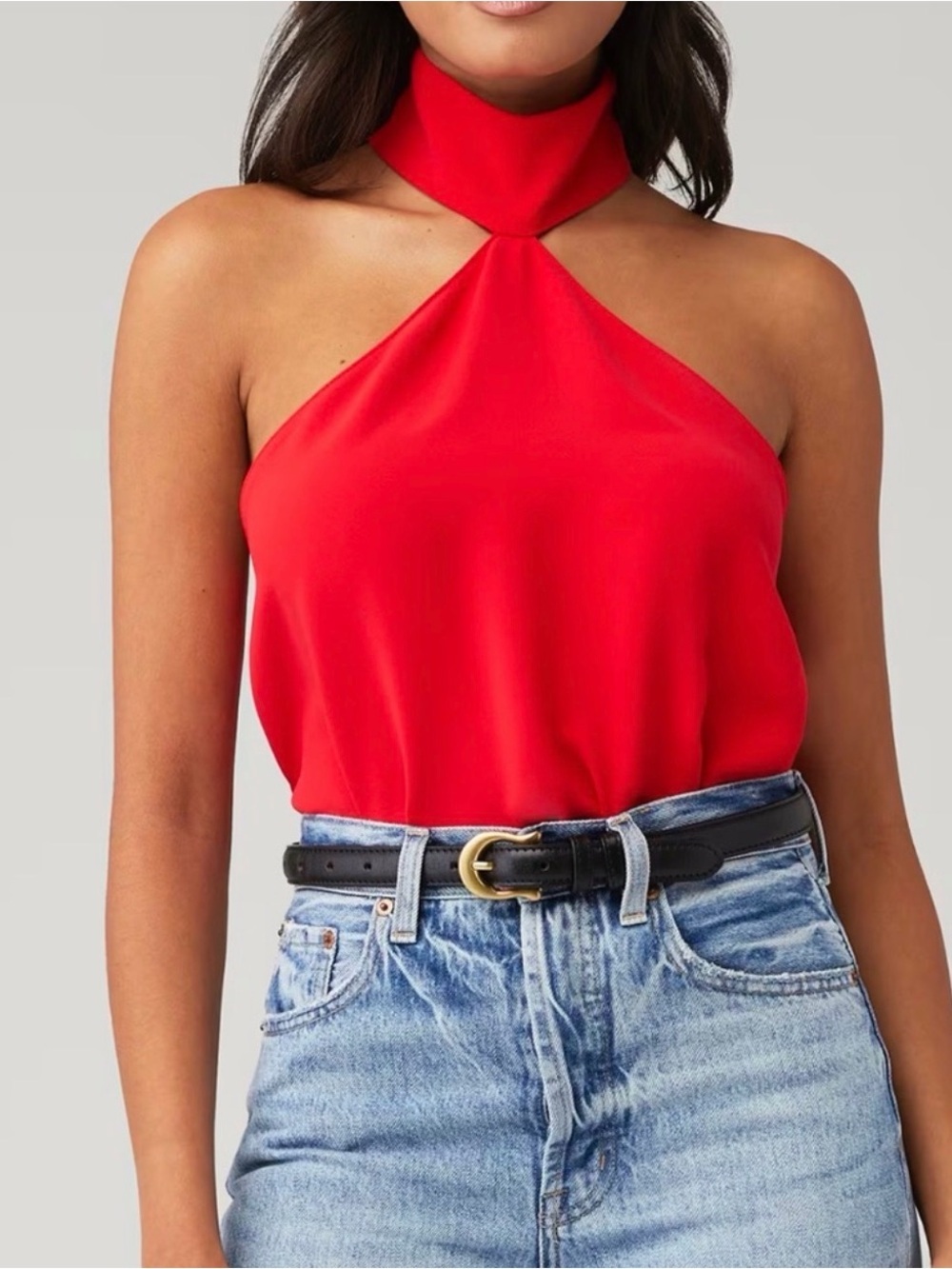 Amanda Uprichard Red Scarf Neck Halter Top Petite P Statement Blouse - Picture 1 of 6